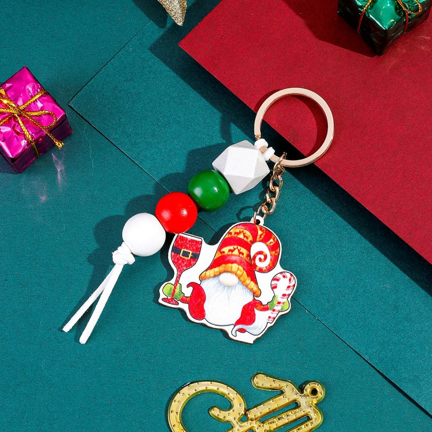 Wholesale Christmas Elk Santa Claus Beaded Keychain